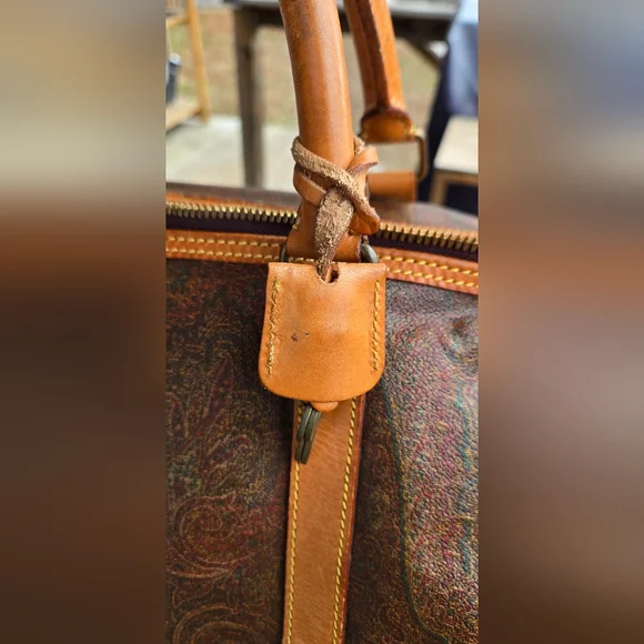 ETRO MILANO Paisley Coated Canvas Vachetta Leather Boston Travel Bag w/ COA - Picture 10 of 13